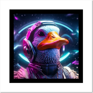 Vaporwave Retrowave Synthwave Duck Astronaut Space Fantasy Illustration Posters and Art